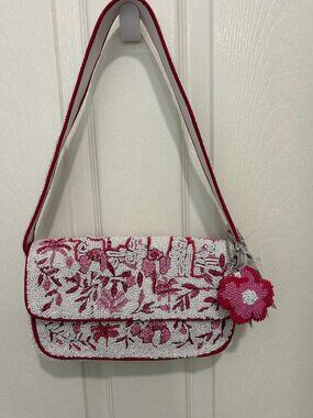 Beaded Palm Tree Floral Tropical Bag Handcrafted in India RARE New Release NWT